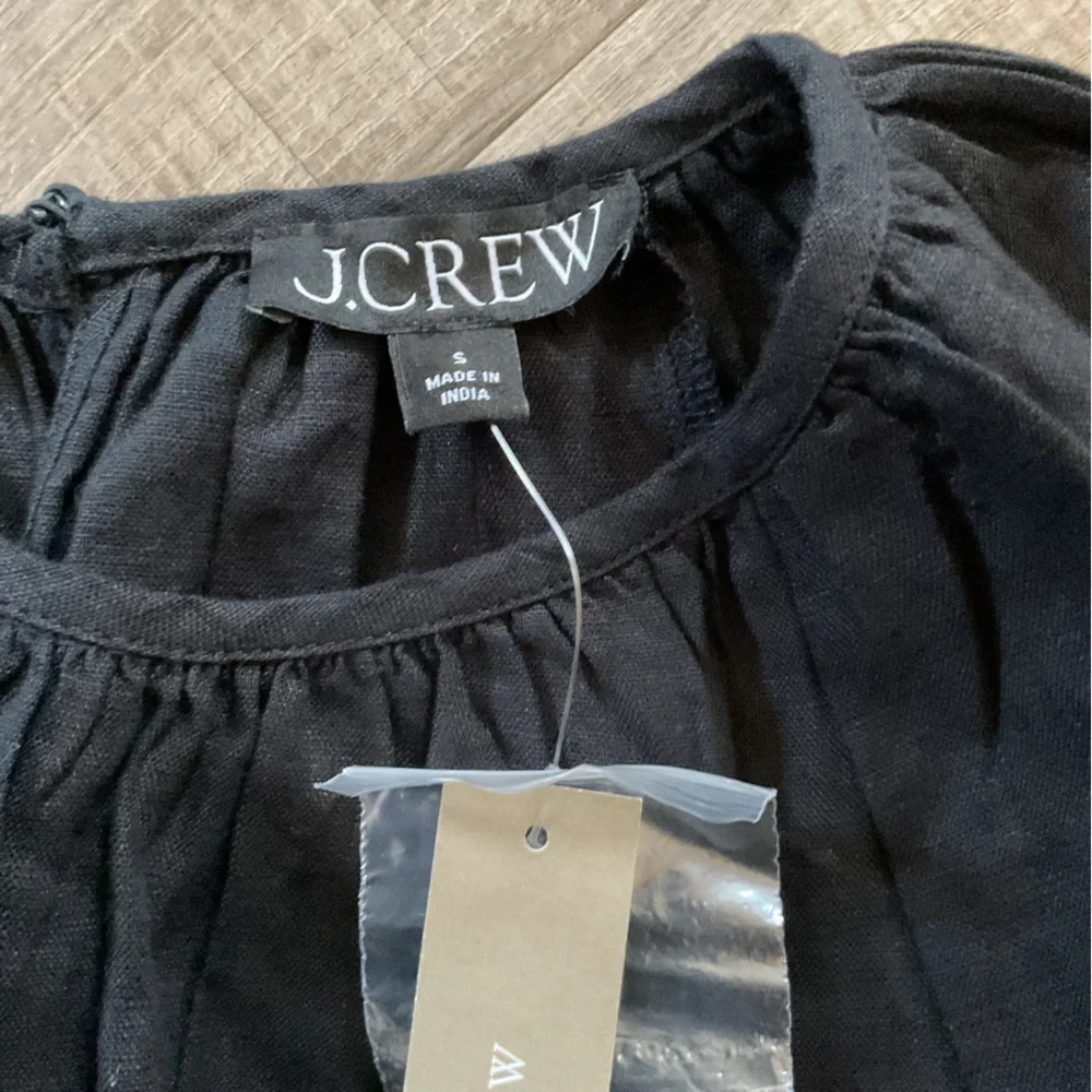 NEW J. CREW BLACK LINEN POLERMO SMOCKED WAIST MINI DRESS SZ S SMALL